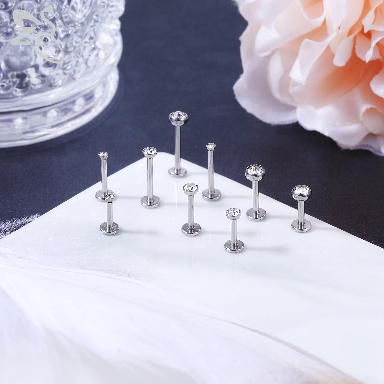 10 Pcs/lot Stainless Steel Labret Lip Piercing Men CZ Crystal Ear Cartilage Tragus Helix Piercings 16/18G 6/8/10MM Gold Color piercing jewelry