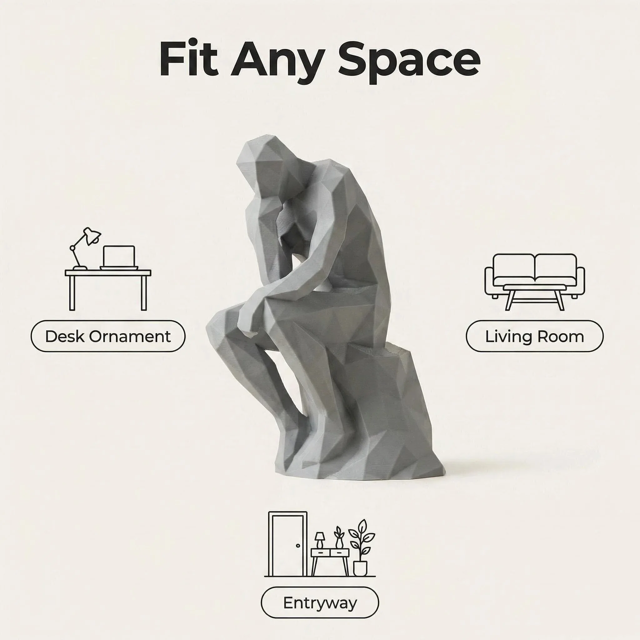 Modern Thinking Human Figurine, Geometric Plastic Sculpture for Desk, Home, Office, Living Room, Entryway, Minimalist Decor