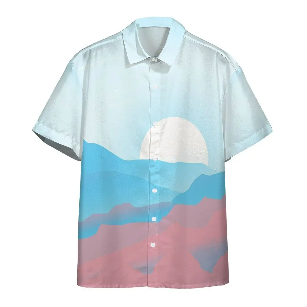 Sunset Print Hawaiian Men's Short Sleeve Shirt Beach Casual and Comfortable Men's Lapel Top 2024 New Large Size Men's Shirt