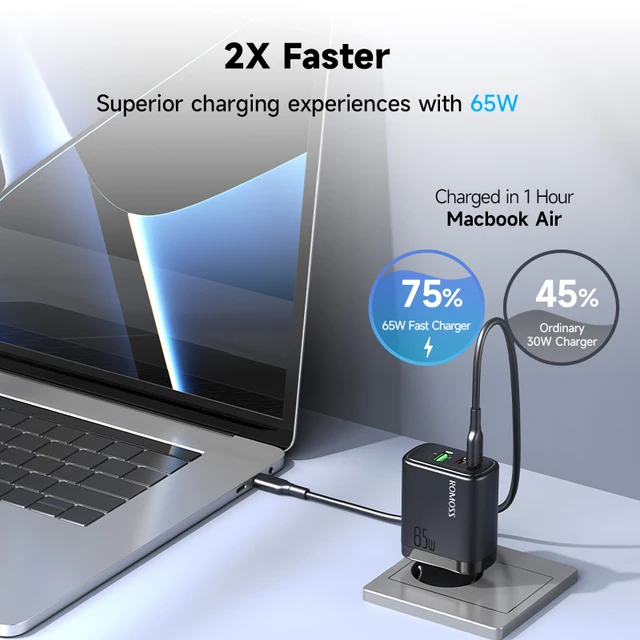 chargeur USB type-c 65W rapide, QC 3.0 PD 3.0, pour ordinateur portable