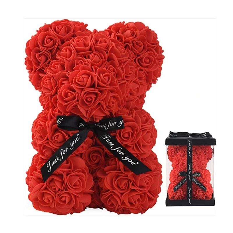 1pc Rose Bear Artificial Foam Flowers Bear Romantic Creative Gifts Valentines Day Anniversary Wedding Birthday Box