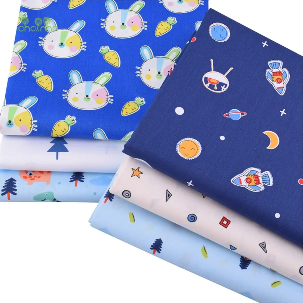 Chainho,Printed Twill Weave Cotton Fabric,DIY Sewing Quilting Material,Patchwork Cloth,Blue Cartoon Series,2 Sizes,15C303