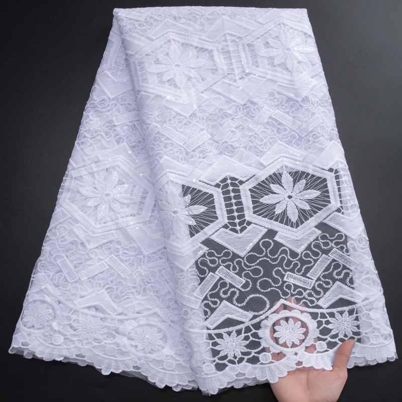 

African Tulle Lace Fabric 2022 Embroidered With Sequins Lace French Nigerian White Mesh Lace Fabric For Women Party Dress 3058A