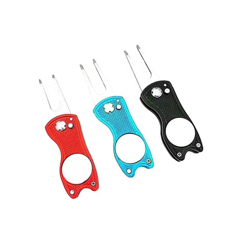 Golf Repair Divot Tool Stainless Steel Foldable Removable Magnetic Ball Marker Pack Of 3 |