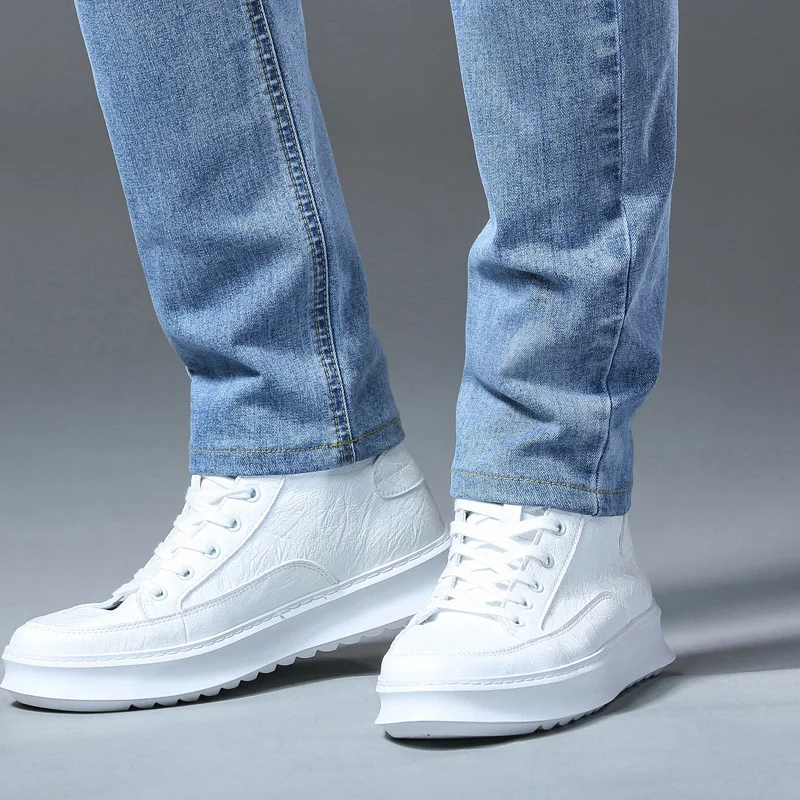New Men's High Quality Slim Jeans Fashion Classic Style Business Straight Stretch Denim Pants Male Brand Trousers Blue Black 6
