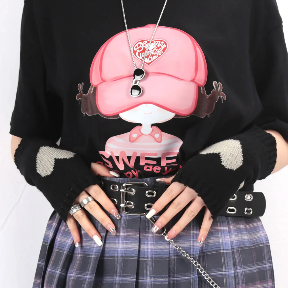 Y2K Fashion Knitted Half Finger Gloves Women's Soft Winter Warm Mittens for Girl Sleeves Lolita Style Goth Fingerless Gloves