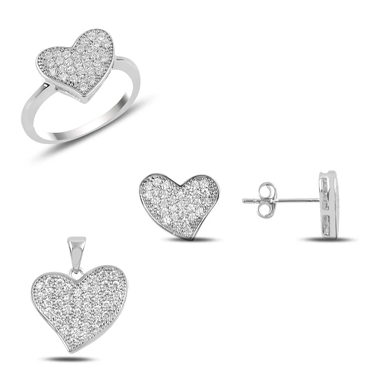 

Silver 925 Sterling Heart Zircon Stone Set