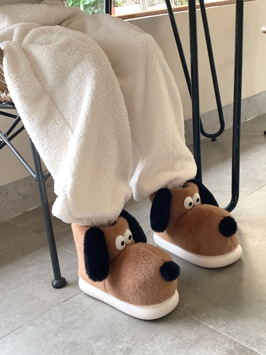 Parent-child Cute Puppy Cotton Boots Women Man Household Shoes Warmth In Winter High Heel Cotton Slippers Snow Boots