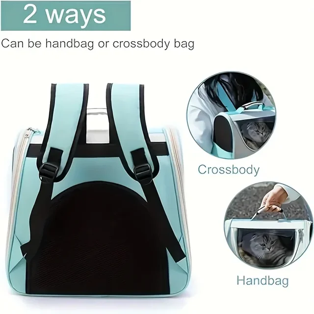Large capacity collapsible pet backpack with zip closure, handle and mesh vent, perfect for cats and small dogs traveling 3