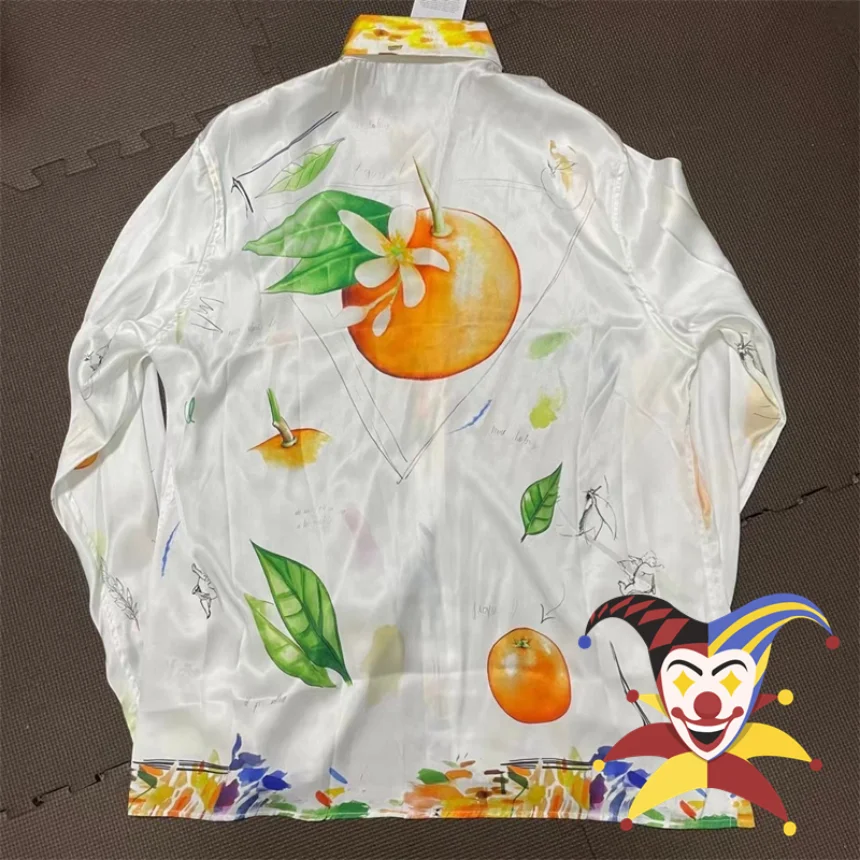 

Orange Print Casablanca Shirt Men Women Long Sleeve Hawaii Beach Silk Shirts