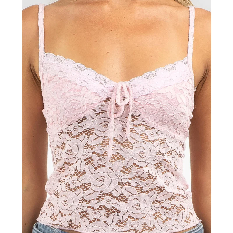 y2k Lace Crop Top Women Summer Sexy Solid Color Spaghetti Strap Sleeveless Backless Camisole 2000s Clothing Streetwear