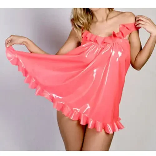 

100% Latex Rubber Kleid Cosplay Ruffle Sling Dress Long Rock 0.4mm Halloween S-XXL