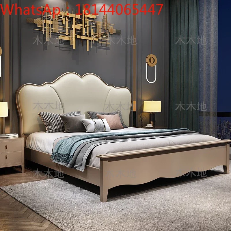 

Bed Solid wooden Italian light luxury Napa leather American Internet celebrity simple master room wedding