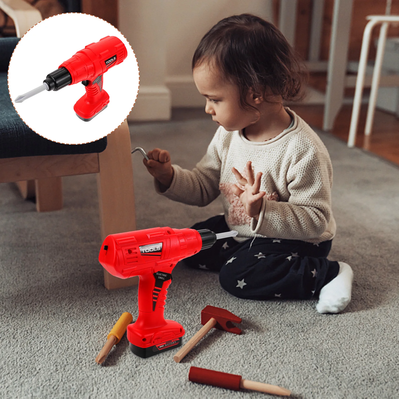 

Electric Drill Toy Plastic Portable Kids Plaything Toolbox Repair Funny Wear-resistant for Children Set Interesting