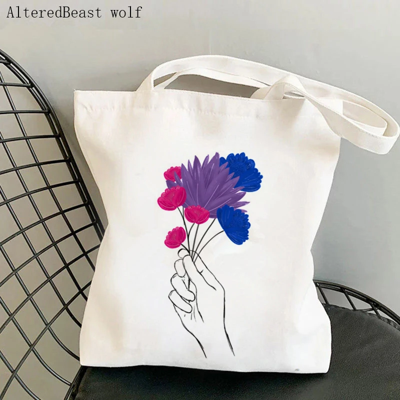 Women Shopper bag Aries Zodiac Wildflower Kawaii Bag Harajuku Shopping Canvas Shopper Bag girl handbag Tote Shoulder Lady Bag