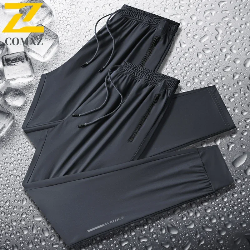 Summer Ice Silk Pants Men's Casual All-match Cool Quick-drying Sports Pants Jogger Male Outdoor Jogging Fitness Elastic Trousers 3