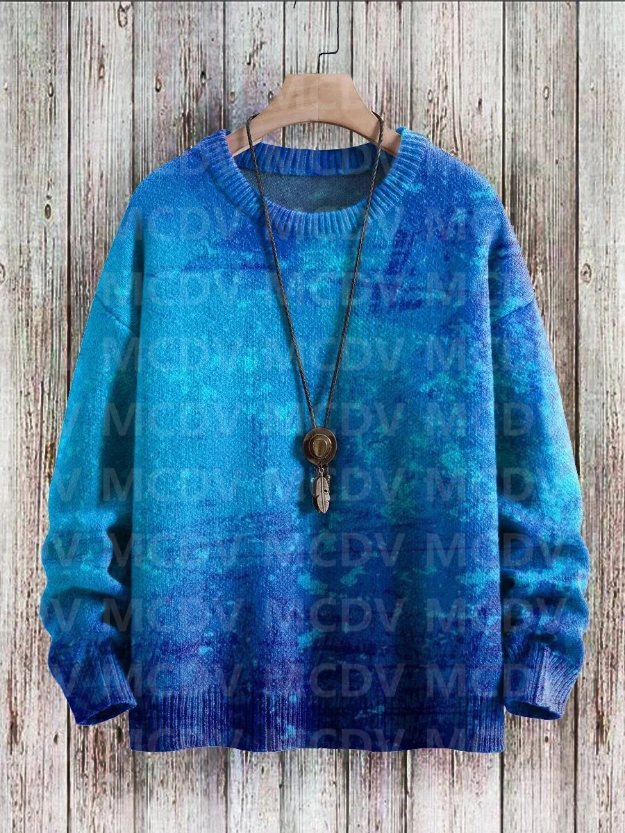 Vintage Gradient Art Print Casual Knit Pullover Sweater Women For Men Sweater