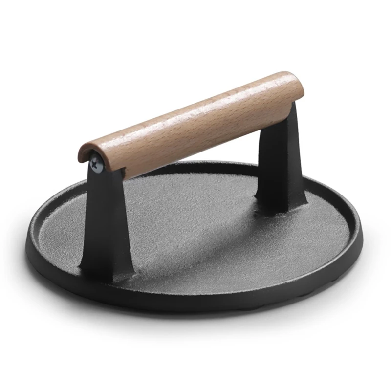 Cast Iron Round Burger Smasher Heavy-Duty Round Shaped Bacon Grill Burger Press