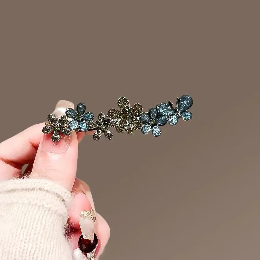 Glasierte Strass Schmetterling Blume Haarnadel High-end-frauen Seite Pony Clip Legierung Entenschnabel Clip Haar Clip Haar Zubehör