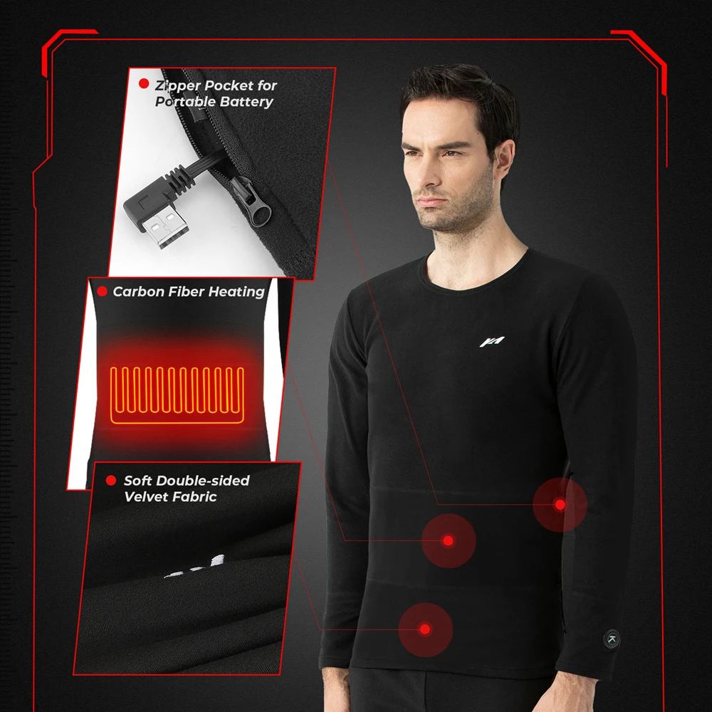 KEMIMOTO Winter Heated Underwear Suit Man Electric USB Powered Thermal Heating Moto Men's T-Shirts Pants For Skiing Motorcycle