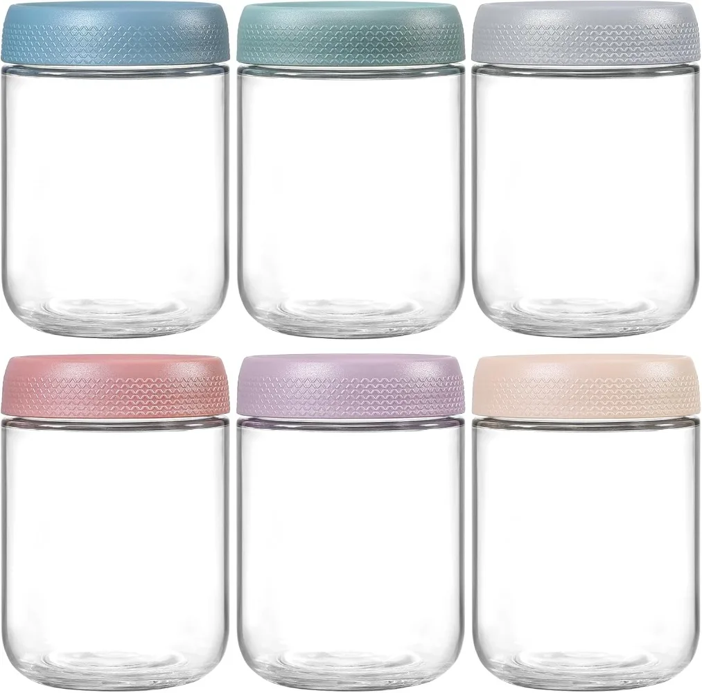 6-Pack 16 oz Glass Overnight Oats Jars – Airtight Lids, Wide Mouth for Yogurt, Snacks & Pantry Storage