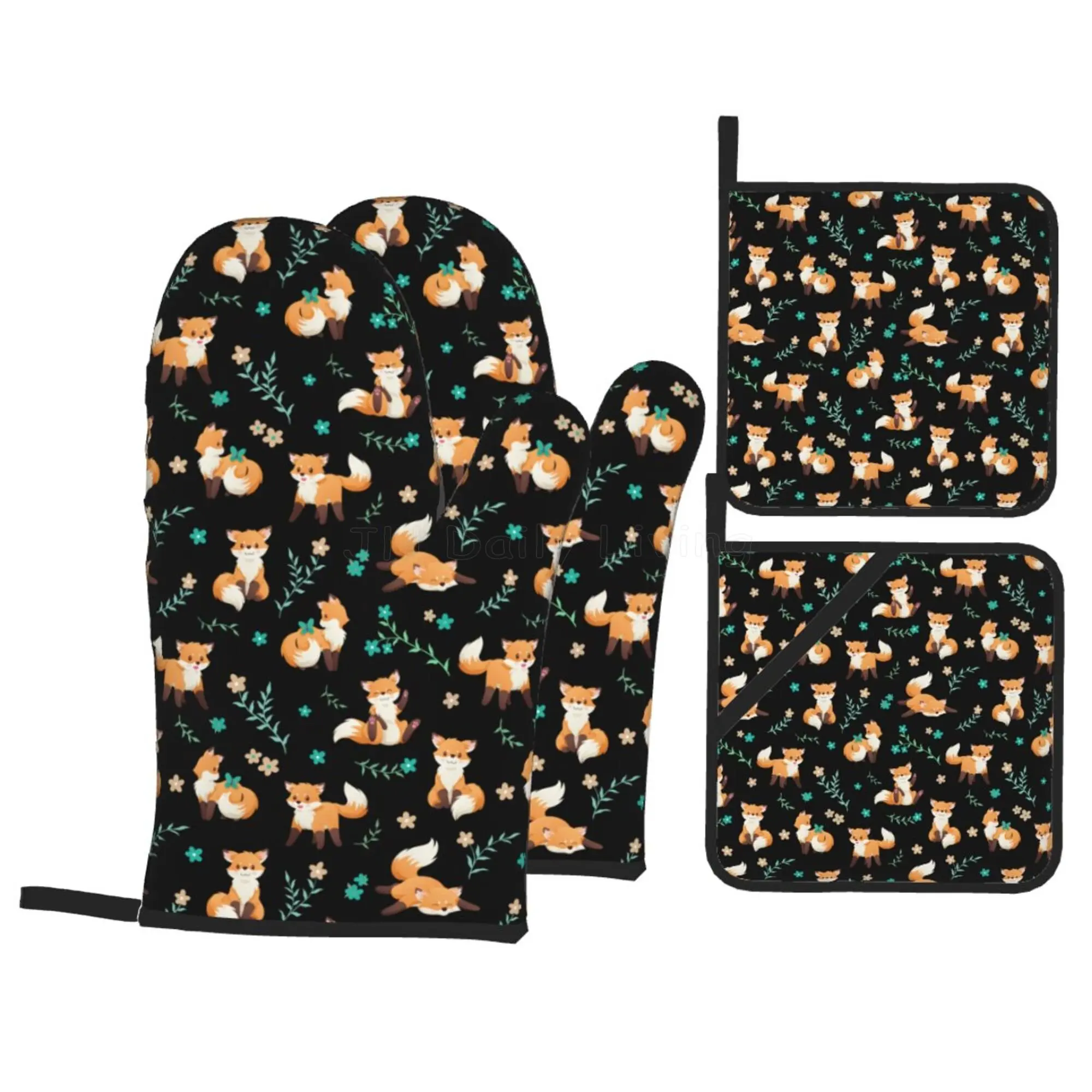 

Cute Fox Oven Mitts and Pot Holders Insulation Gloves Microwave Anti-scald Cotton Gloves Heat Resistant Kitchen Baking Supplies