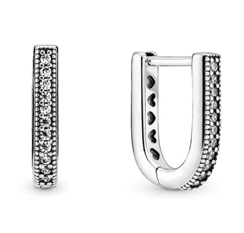 

Authentic 925 Sterling Silver Moments U-shaped Signature Hoop Earrings For Women Wedding Gift Fashion Jewelry