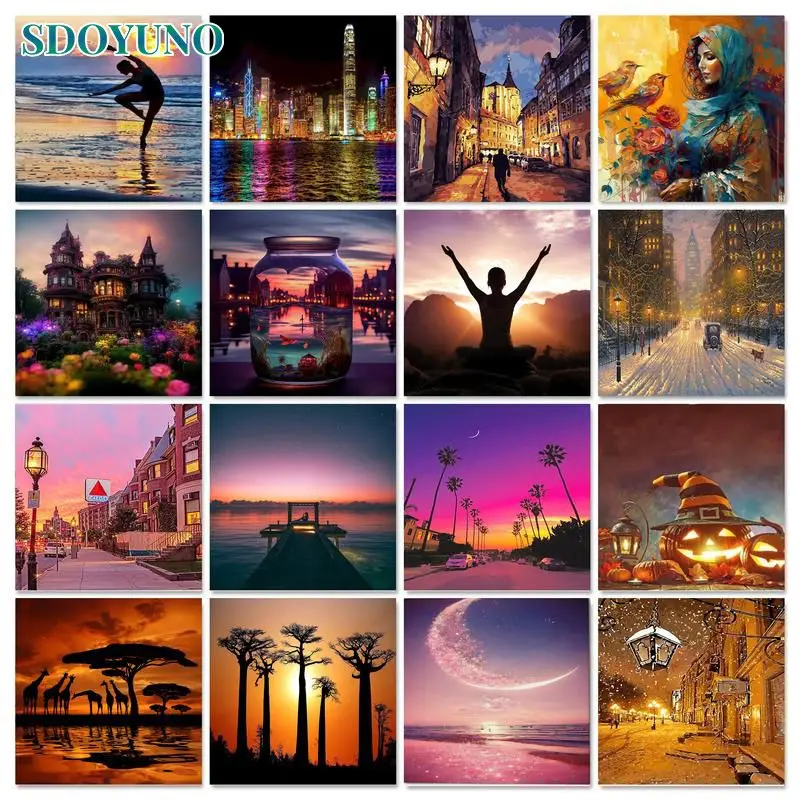 

SDOYUNO City Paint By Numbers For Adults DIY Kits HandPainted On Canvas Framed Oil Picture Drawing Art Painting By Numbers