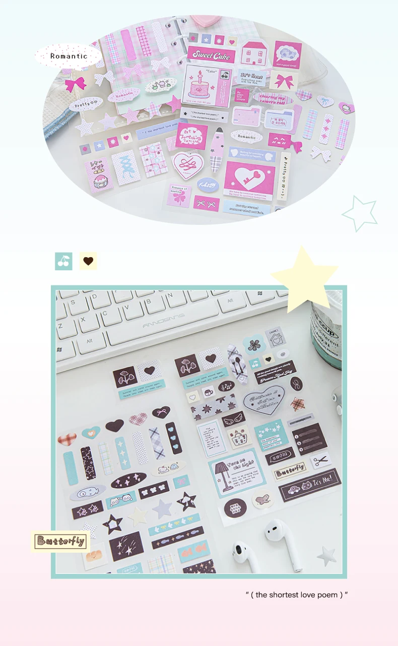 2sheets Kawaii Ins Love Bow Die Cutting Stickers Creative Decoration DIY Diary Album Scrapbook Aesthetics Stationery Stickers