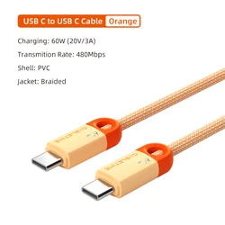 Premium Braided USB - C Fast Charging Cable - 60W, 480Mbps, 3A - 1m (Orange)