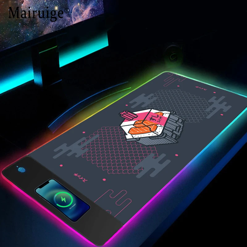 

Коврик для мыши Mairuige с беспроводной зарядкой, Xxl, RGB, аксессуары для японских суши Suitchi, для офисного стола, коврик для мыши и клавиатуры