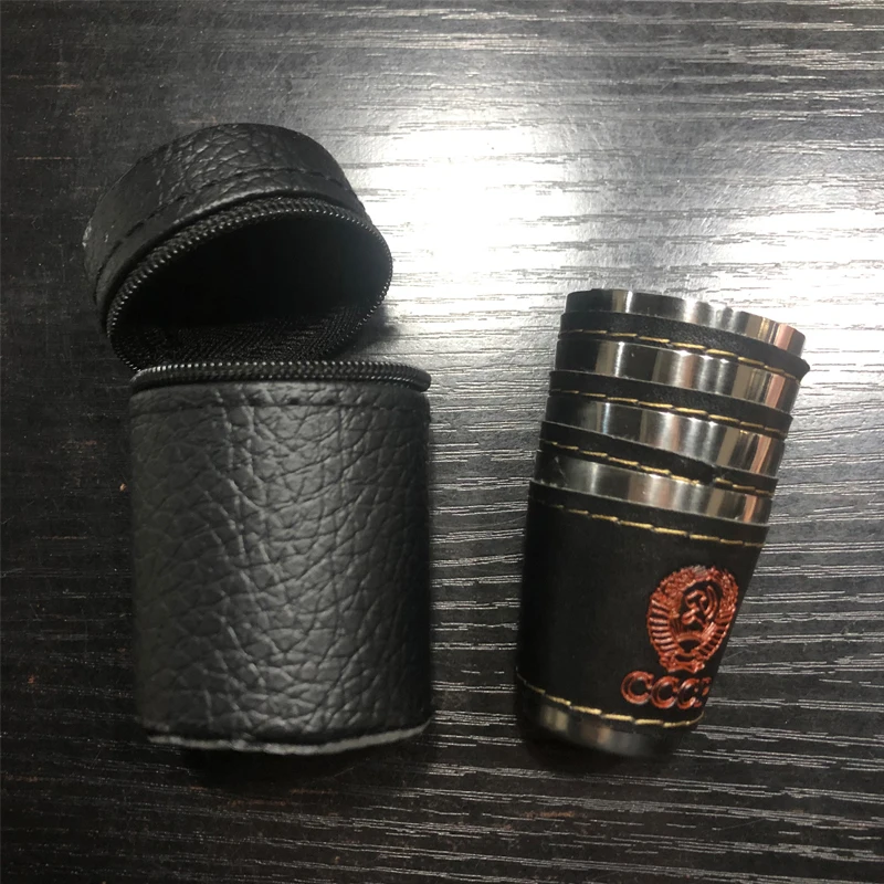 Drinking Vessels 4pcs/set 30ml Mini Stainless Steel Cups with Leather Cover Bag