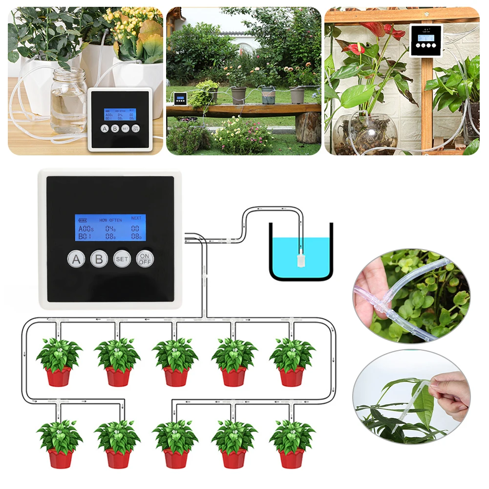 

Intelligent Double Pump Drip Irrigation Water Pump Timer System Garden Plants Automatic Irrigation Controller Watering Device