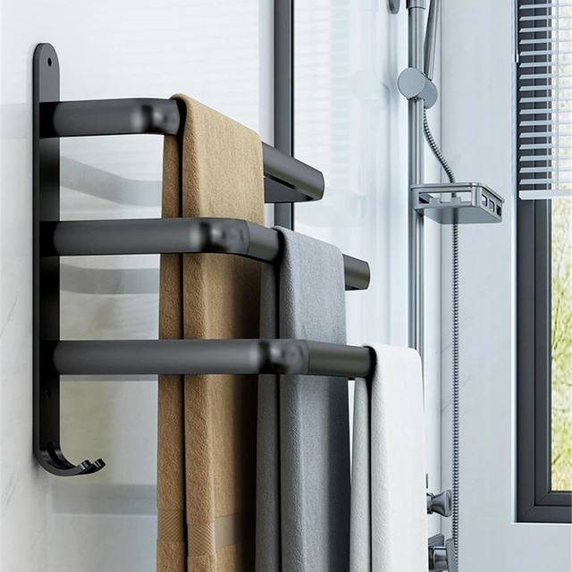 Toallero de baño de 3 capas sin taladro, soporte para toallas, estante de  ducha, estante de almacenamiento de aleación de aluminio, accesorios de baño