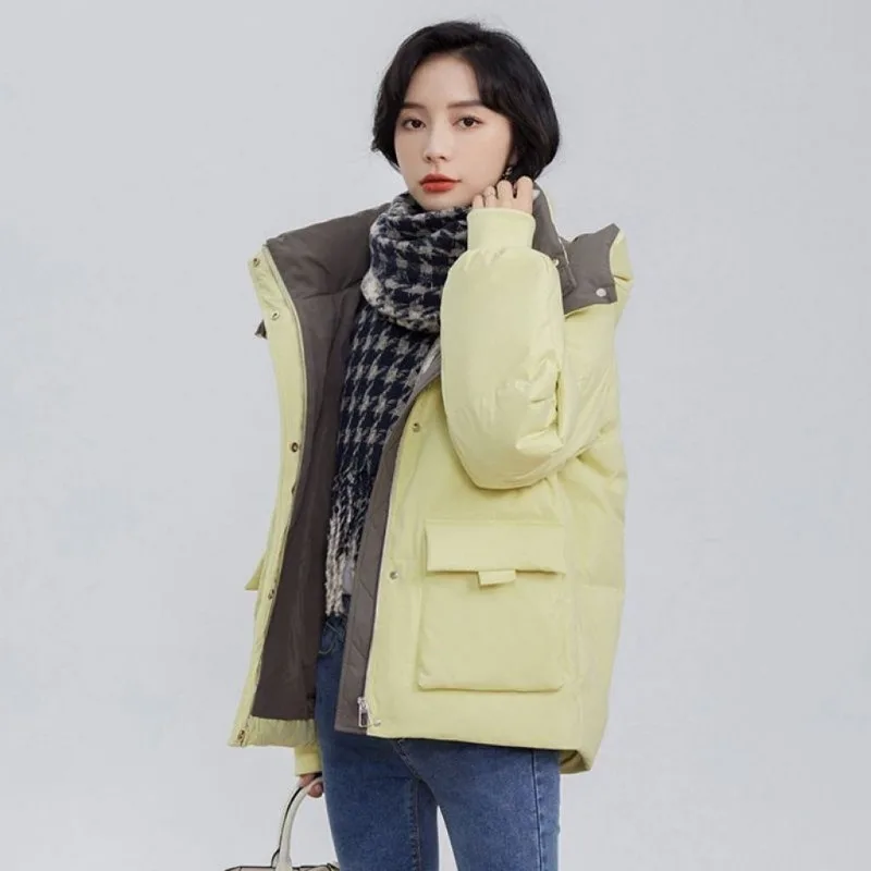 2023 New Women Down Jacket Winter Coat Female Short Parkas Loose Thick Warm Outwear Hooded Leisure Time Versatile Overcoat