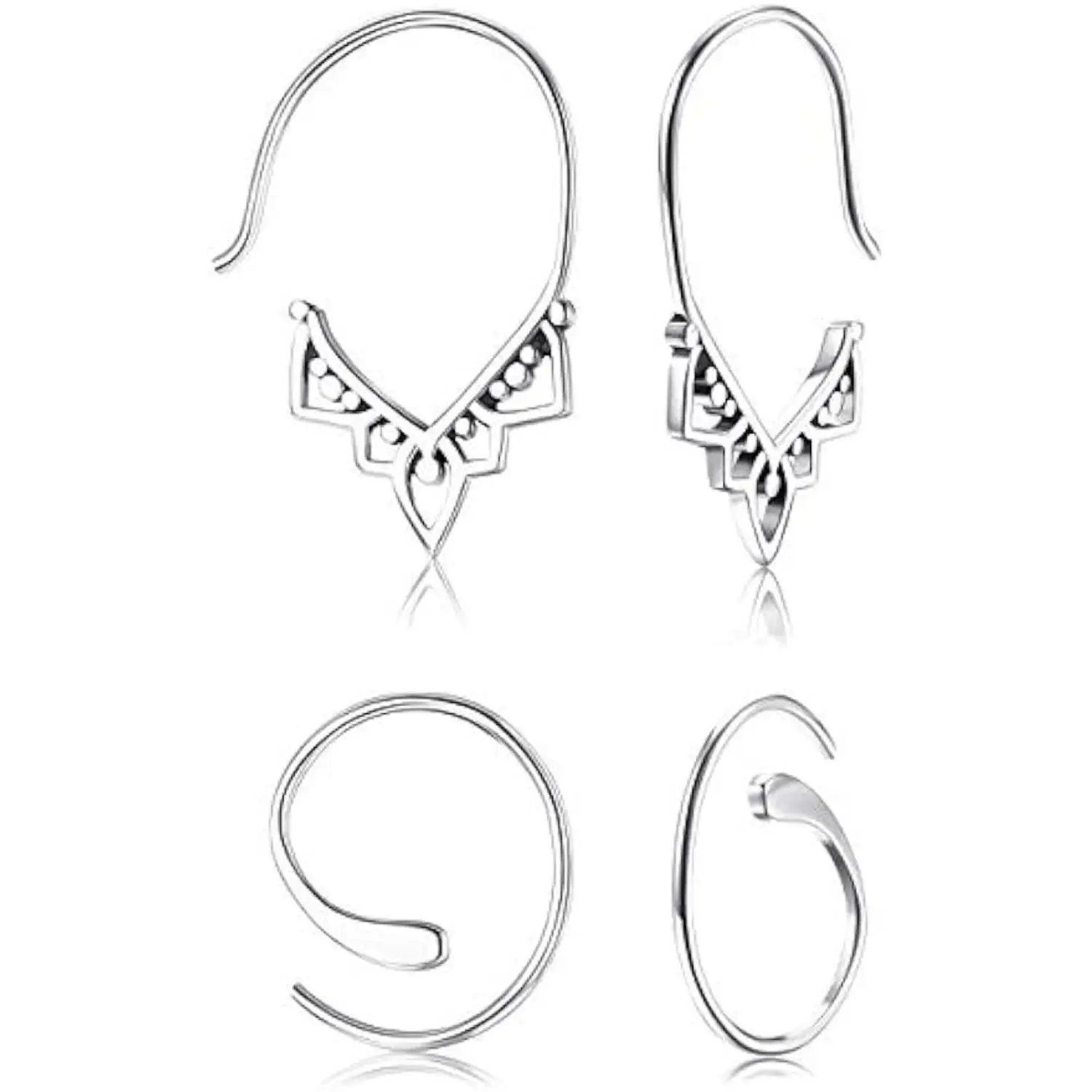 

Fansilver 2Pairs Sterling Silver Hoop Earrings 14K White Gold Plated Balinese Hoop Earrings Dangle Earrings Set for Women Girls