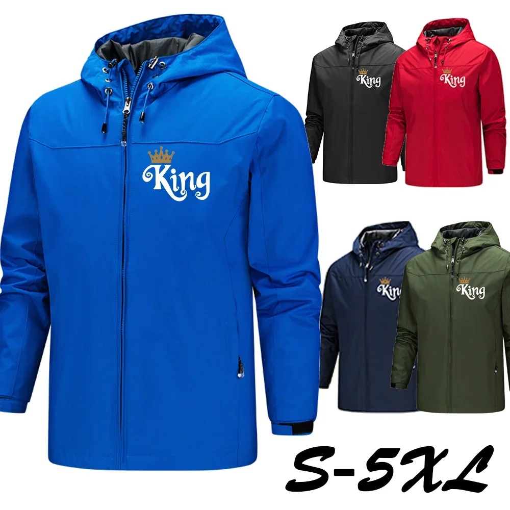 

Windbreakers Hooded New for Men Y2k Fashion Long Sleeve King Print Hooded Jacket Zipper Outdoor Street Wear Male Clothing 2023
