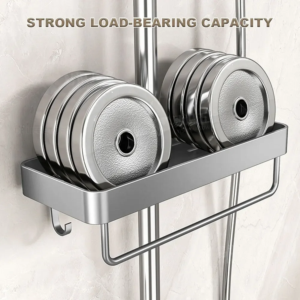 Aluminum Shower Shelf with Towel Rack Bathroom Shelf Without Drilling Soap Shampoo Holder Shower Tray Bathroom Organizer 4
