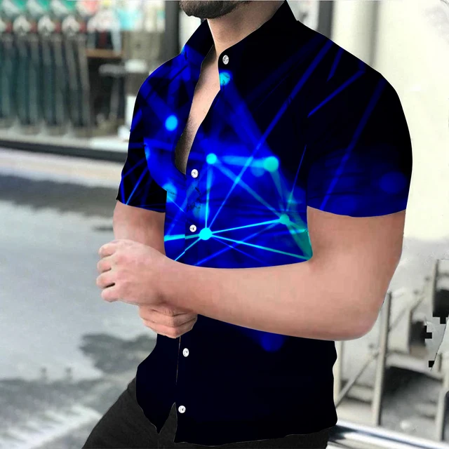 Summer Fashion Men's Social shirts Turn-down Collar Buttoned Shirt Casual Starry Sky Print Short Sleeve Tops Mens Clothing S-4XL DX-1455