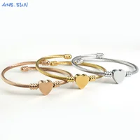 MHS.SUN Classic Open Heart Cuff Bangle Gold Silver Color Stainless Steel For Men Women Adjustable Lover Birthday Party Jewelry 2