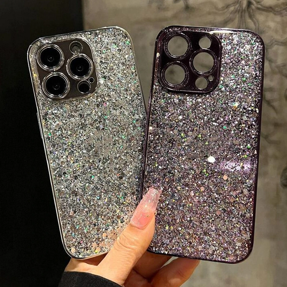 Luxury Plating Frame Bling Glitter Sequins Phone Case with Soft Silicone Bumper and Sparkle Cover