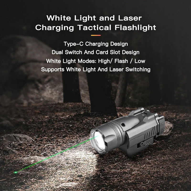 Rechargeable LED Flashlight with Laser for Picatinny Rail