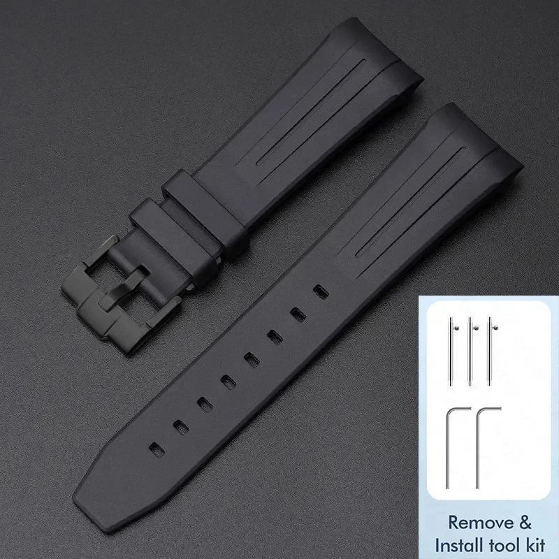 Waterproof Quick Release Rubber Watch Strap with Stainless Steel Buckle - 22mm, Curved End Design