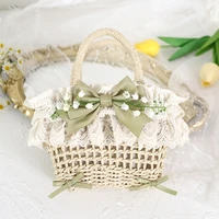 INS Style Coutryside Wheat Straw Handbags For Girls Women Small Handmade Woven Beach Bags With Lace Flower Bags 1