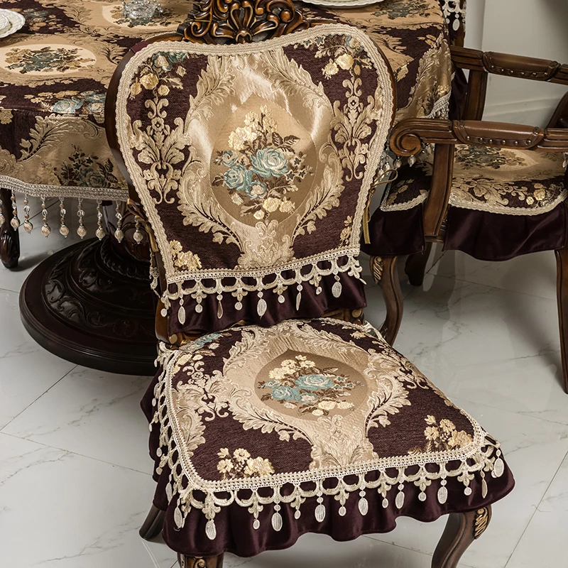 

European Style Dining Chair Cushion Jacquard Embroidery Chair Cover Four Seasons Universal Home Decoration Non-slip Chair Cover