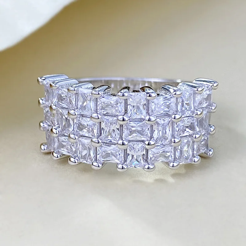 

Бутик ювелирных изделий S925 Серебряное кольцо Роскошные три ряда инкрустированное цирконием высококачественное модное кольцо бутик женские ювелирные изделия