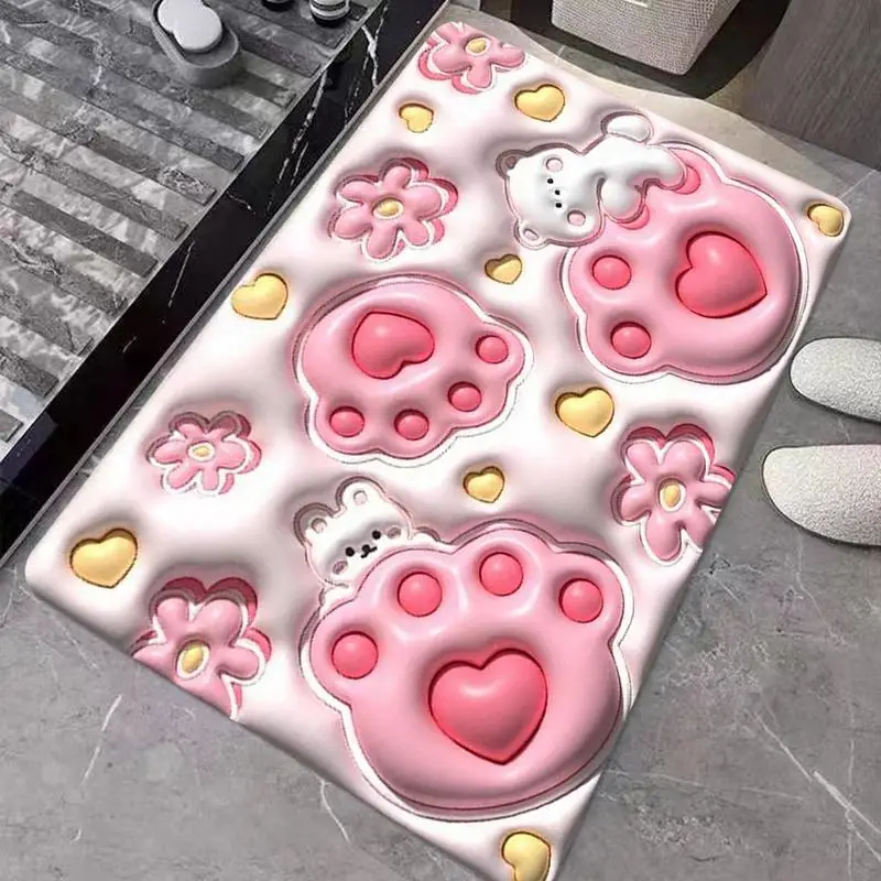 Cute Bath Mat Rectangle Non Slip Toilet Floor Faux Rabbit Mats Cobblestone Embossed Bath Mats For Bedroom Kitchen Dining