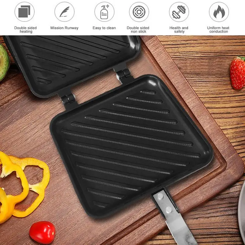 Breakfast Sandwich Maker Non Stick Fast Heating Toaster Waffle Panini Grill With Long Handle For Breakfast Bread Accessories