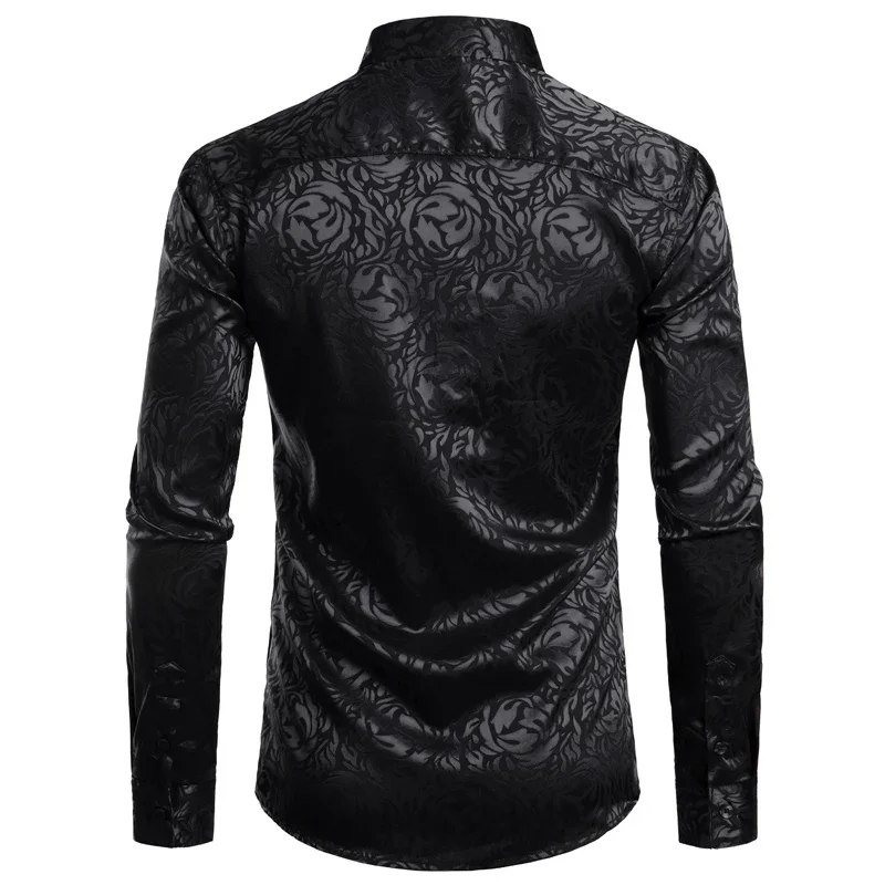 

Men's Floral Black Dress Shirts 2023 Stylish New Long Sleeve Steampunk Shirt Men Party Club Bar Social Shirt Male Chemise Homme