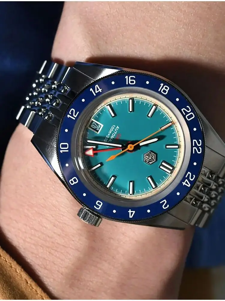 San Martin Original 39.5mm NH34 GMT Men Mechanical Wristwatch Fly Adjustable Clasp Sports Watch Waterproof 10Bar Relojes SN0116